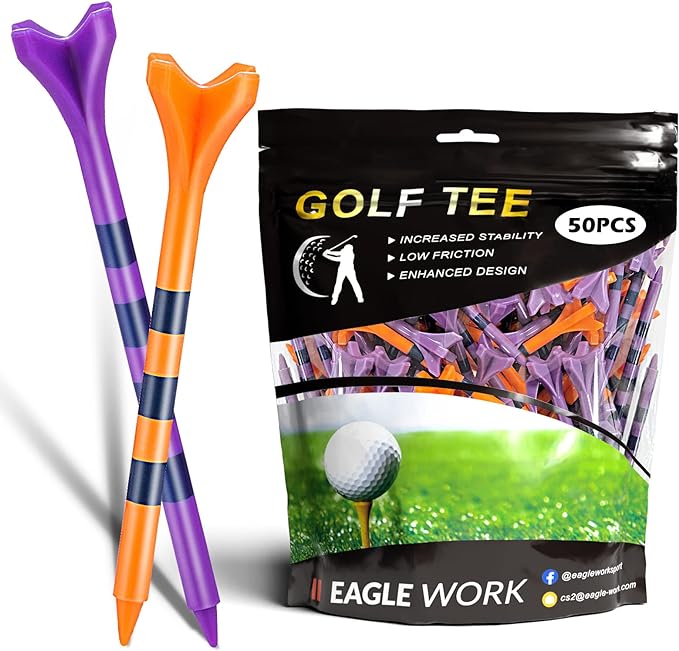 Plastic Golf Tees, Pack of 50/100(3-1/4'' & 2-3/4'') 4 Prongs Golf Tees, More Durable and Stable, Reduces Friction & Side Spin Plastic Tees