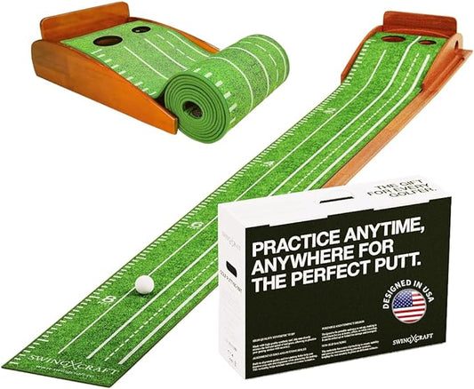 SwingCraft Practice Putting Green Indoor, Premium Golf Putting Mat with Ball Return for Home, Office, and Outdoor, Perfect for Indoor Putting Green, Golf Mats Practice Indoor, Putting Matt for Indoors