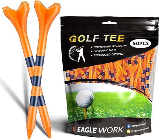 Plastic Golf Tees, Pack of 50/100(3-1/4'' & 2-3/4'') 4 Prongs Golf Tees, More Durable and Stable, Reduces Friction & Side Spin Plastic Tees